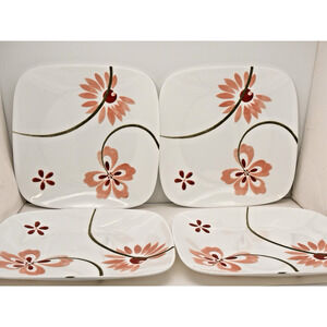 Corning Corelle Set of 4 Pretty Pink Square 10.5" Dinner Plates...Excellent!